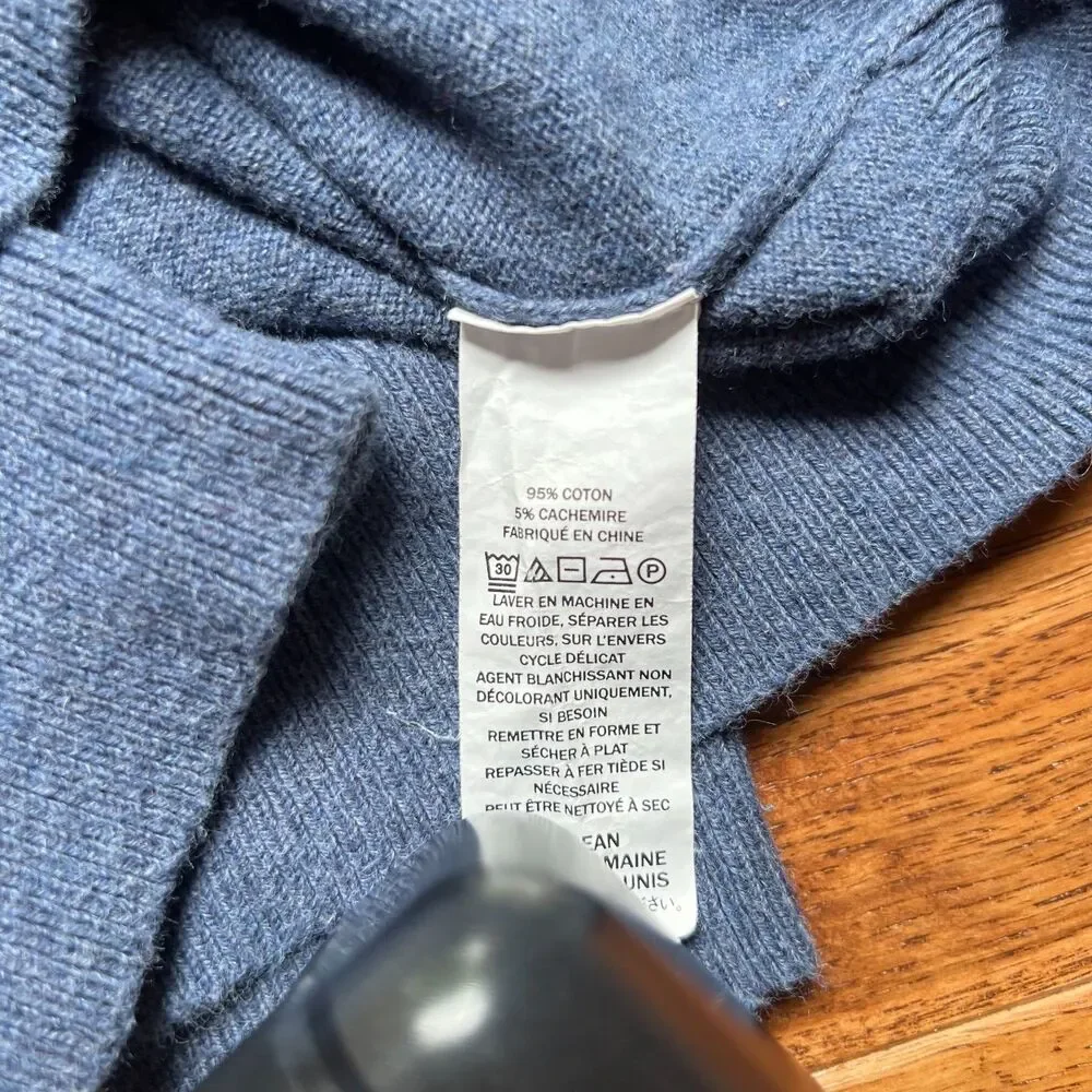 Quarter Zip Sweater Cotton Cashmere Blue LL Bean Men's XL Regular